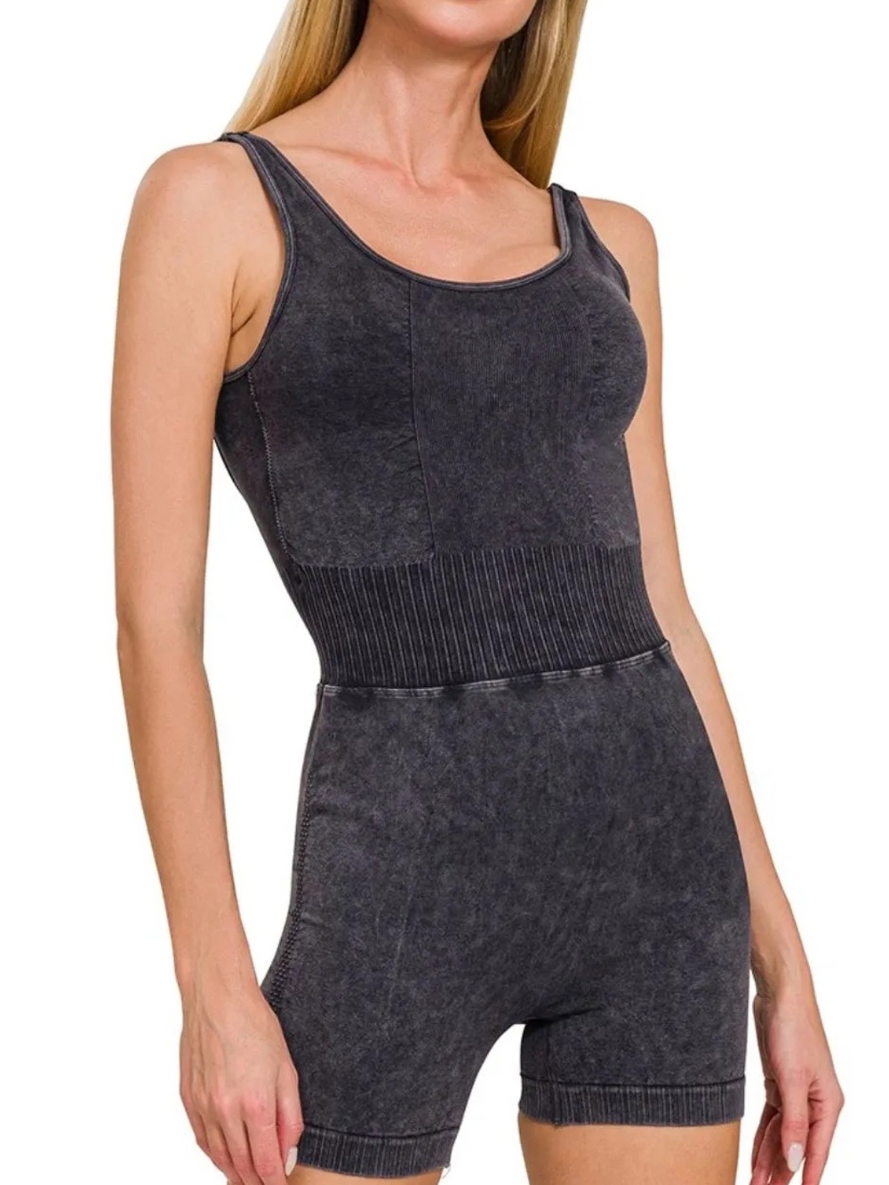 Zenana Outfitters Charcoal Seamless Scoop Neck Tank Romper S/M